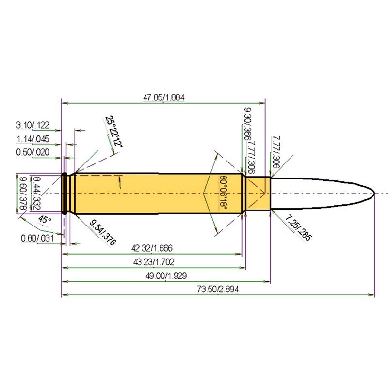 7 x 49 GJW Calibres Dimensions et spécifications techniques
