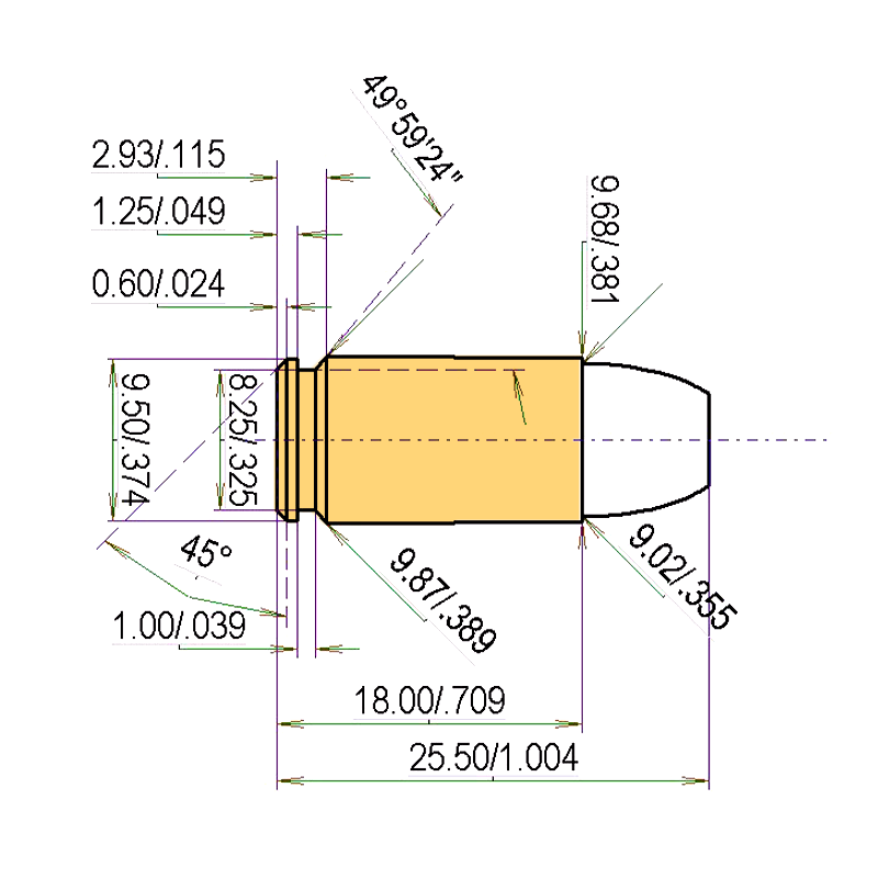 9 x 18 (Ultra) Calibres Dimensions et spécifications techniques