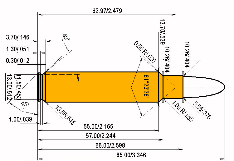9.5 x 66 SE v. Hofe Calibres Dimensions et spécifications techniques