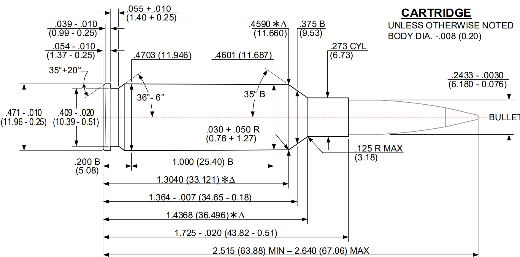6 mm GT Calibres Dimensions et spécifications techniques