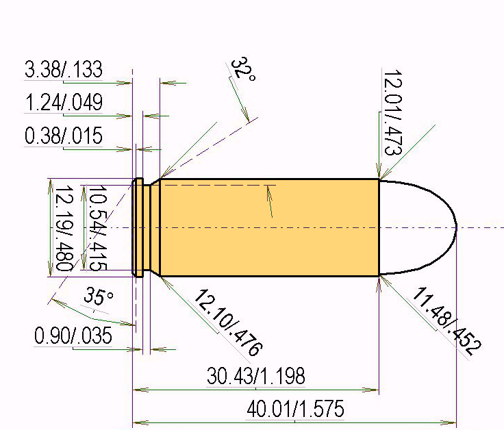 .45 Win. Mag. Calibres Dimensions et spécifications techniques