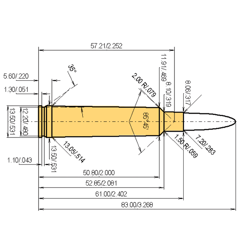 7 x 61 S&H (Super) Calibres Dimensions et spécifications techniques