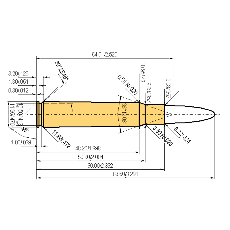 8 x 60 S Calibres Dimensions et spécifications techniques
