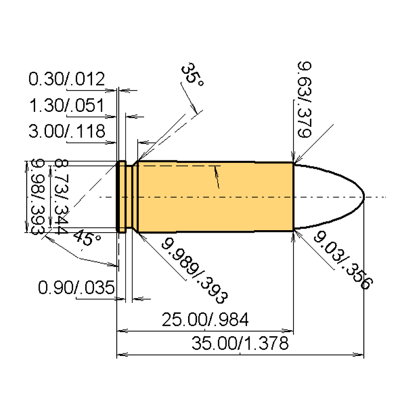 9 mm Mauser Calibres Dimensions et spécifications techniques